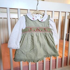 Little Bitty Green Corduroy Dress with White Collared Undershirt